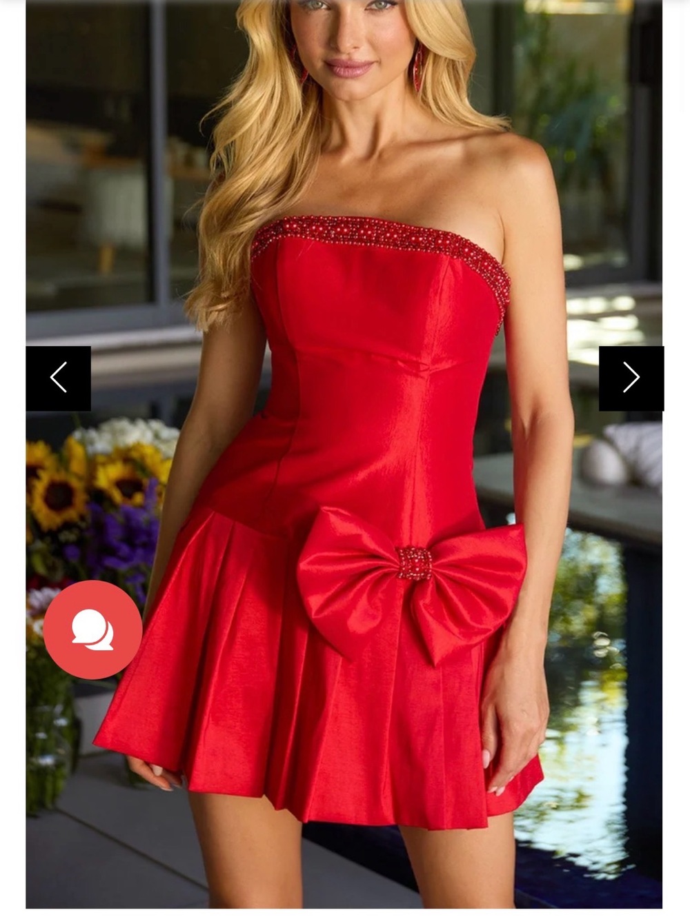 Ava Presley Strapless Red HOCO Dress with Bow Accent